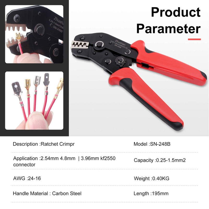 Zhushan Wire Crimping Tool for Dupont, Molex, JST Terminals AWG24-16 (0.25-1.5mmÂ²) - Professional Wire Crimper and Molex Crimper - Image 2